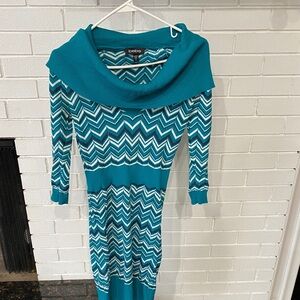 Bebe Cowl-neck Zig-Zag Sweater Dress